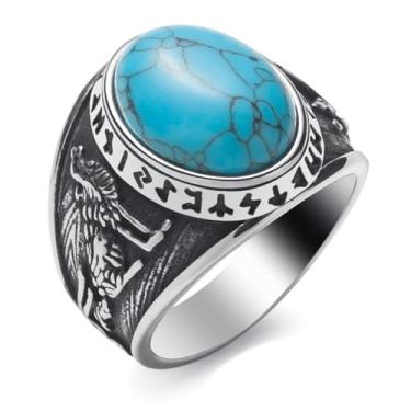 Imagem de KIRTIJW Anéis Viking para homens nórdicos viking runas vegvisir bússola Valknut anel joia para homens mulheres meninos tamanho 7-13, aço, Sem pedra preciosa