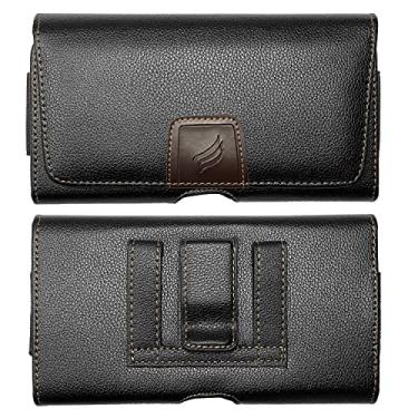 Imagem de Eaglecell Coldre de couro para celular para iPhone 11 Pro Max, XS Max, 8/7 Plus, Vision Plus, Nokia C210, Galaxy A53, S23+, TCL 30Z - Bolsa horizontal para transporte de cintura com clipe de cinto