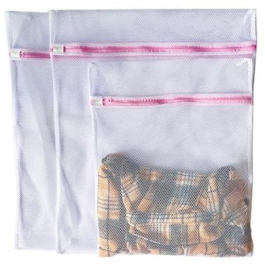 Imagem de 3 peças de sacos de lavanderia duráveis de malha favo de mel, sacos de lavagem de roupas com zíper premium para delicados, saco de lavadora, bolsa de secadora, perfeito para roupas delicadas e viagens