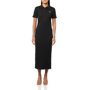 Imagem de Lacoste Vestido polo feminino longo de algodão canelado, Preto, 36