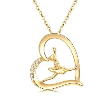 Imagem de KECHO Colar de música de ouro maciço 14K para mulheres, bailarina, piano, nota musical, fantasma da ópera, violão, colar, pingente, joia de Natal para mães e amigas, 15, Ouro, Zircônia cúbica