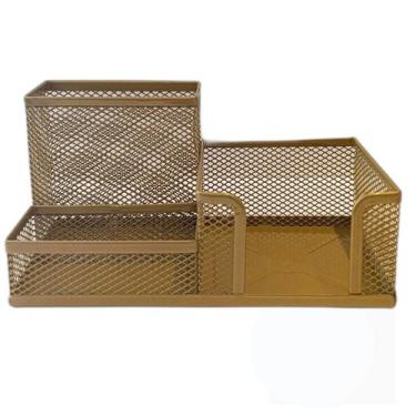 Imagem de Porta Lápis, Caneta, Clips, Lembrete, Aramado, Dourado, 3 Divisórias G