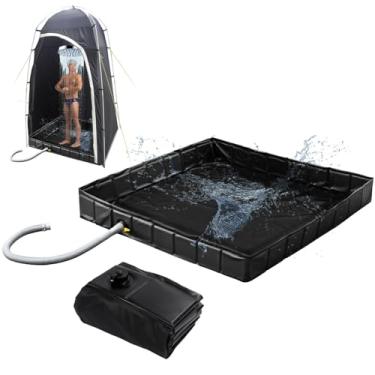 Imagem de Socpuro Base de chuveiro de acampamento portátil, base de toldo de tenda de chuveiro dobrável com mangueira de drenagem, piso de bacia de chuveiro de 104 cm para acampamento, trailer, praia, ao ar