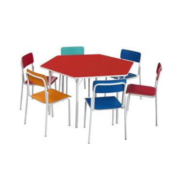 Imagem de Conjunto Sextavado Adulto Vermelho c/ Cadeiras em Fórmica - SchoolCent