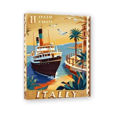 Imagem de Impressão em tela de navio a vapor italiano vintage - Carimbo de papel envelhecido 70 x 91 cm