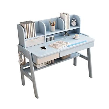 Imagem de Mesa de computador, mesa de escritório, mesa de trabalho e cadeira ajustável com gavetas e prateleira dupla com ganchos e prateleiras, mesa para quarto (E 120 x 60 x 75 cm)