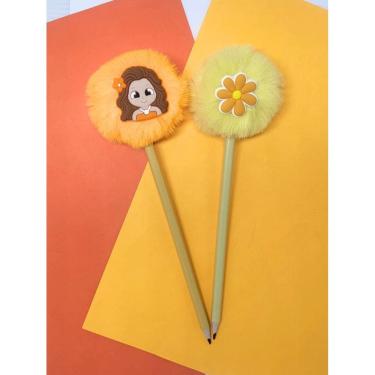 Imagem de 02 Lápis pompom Moana papelaria lapis escrever material escolar lembrancinha presente
