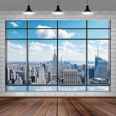 Imagem de Fundo fotográfico de 2,8 x 2,3 m para videoconferência, podcast, janela, zoom, cenários para casa, escritório, decoração de parede, toalha de mesa