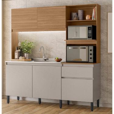 Imagem de Kit Cozinha Compacta 5 Portas 1 Gaveta com Balcão de Pia 120m sem Tampo/Cuba Amaranto - Amêndola Touch/ Nude Prime TX Demóbile 