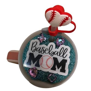Imagem de Cute Sports Baseball Mom Charm For Stanley Cup Accessories Copo de 40/850.5 g com tampa de palha de silicone e placa de tampa para mulheres (azul-branco, 850 g)