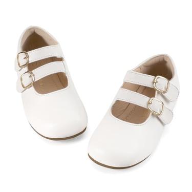 Imagem de PANDANINJIA Sapato social infantil Mary Jane Sapatilha infantil florista menina escola igreja, Poliuretano branco, 15