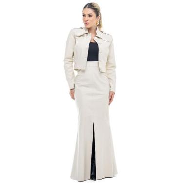 Imagem de Saia Charme Couro Legítimo Pele Mania - PS4373 - Marca, Off white, GG