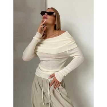 Imagem de Camiseta Feminina de Lã - Slim Fit, Manga Comprida, Ombro De Fora - Ou