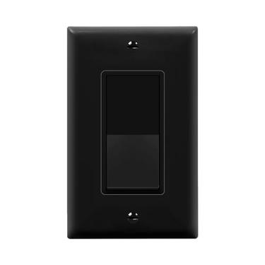 Imagem de ENERLITES Interruptor de pá liga/desliga decorador com placas de parede, polo único, 3 fios, parafuso de aterramento, grau residencial, 15A 120V/277V, certificação UL, 91150-BKWP, preto