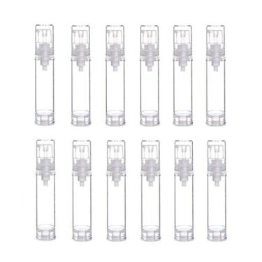 Imagem de 12 frascos de bomba de vácuo sem ar, refil portátil, vazio, transparente, vazio, para maquiagem, creme, loção, amostra de viagem, embalagem de higiene pessoal, recipiente de armazenamento líquido, frascos para emulsão facial, gel de banho