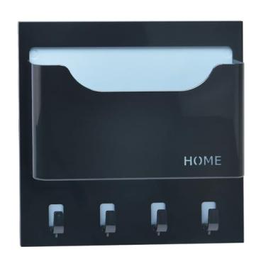 Imagem de Prateleira de cabeceira montada na parede do dormitório organizador de armazenamento com pequenos ganchos - use para quarto, entrada para organizar fones de ouvido, controles remotos, vidro, telefones celulares (tipo horizontal/preto)