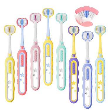 Imagem de Escova de dentes PANIMOSI Toddler, pacote com 8, 3 lados, macia, de 1 