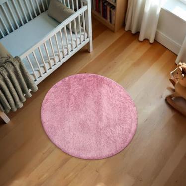 Imagem de 1 Tapete Quarto Infantil Peludo Redondo 1,00m Oa Cl Vr (ROSA BEBE Claro - FELPUDO LISO)