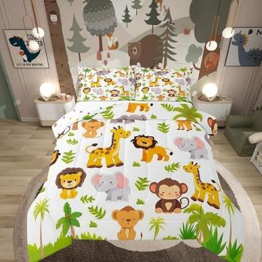 Imagem de Castle Fairy Conjunto de edredom acolchoado de animais de zoológico, para crianças, meninas, meninos, adolescentes, adultos, leão, girafa, elefante, macaco, conjunto de edredom acolchoado, 2 peças