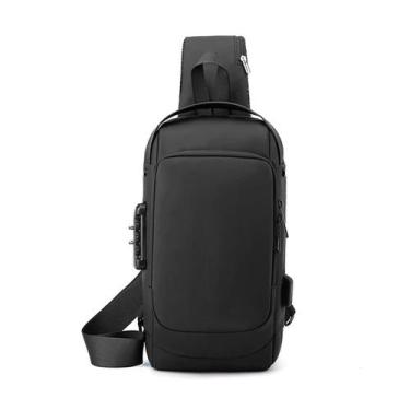 Imagem de Mochila anti furto transversal cadeado com senha saida carregador usb 