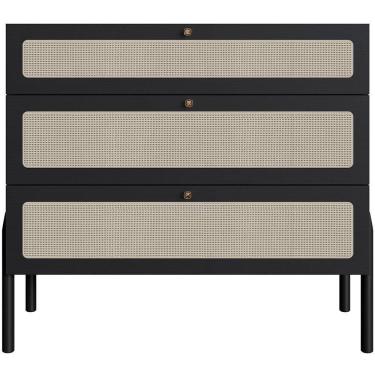 Imagem de Cômoda Com 03 Gavetas Para Quarto Closet Pés Madeira Moss A03 Nero Preto