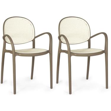 Imagem de Kit 2 Cadeiras De Jantar Roma Com Braço Para Sala E Cozinha - Branco-cinza Escuro