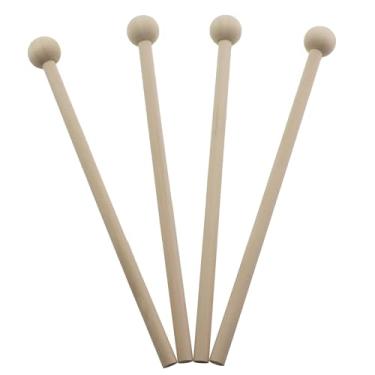Imagem de KKUANG 4 peças de varas de percussão de madeira com 21 cm de comprimento, cor de madeira original para sinos de xilofone, pronúncia, teclado, palitos de bateria pequenos, martelos, piano, martelos