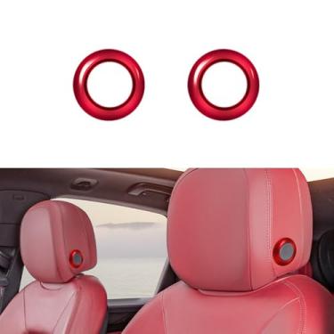 Imagem de REPOYUL 2 peças de capas de botão de encosto de cabeça de banco dianteiro de alumínio compatíveis com Porsche Cayenne Macan Encosto de cabeça ajuste de botão guarnição anel capa acessórios interiores