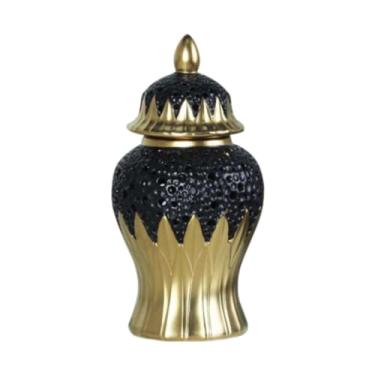Imagem de Kuntesetty Vaso decorativo de jarra de gengibre de cerâmica com tampa de mobiliário de mobília de mobília de mesa de decoração de decoração de para mesa de