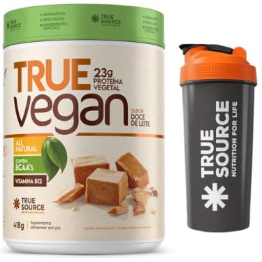 Imagem de Combo True Source - True Vegan - Whey Protein Vegano - 418g - Sabor doce de leite + Coqueteleira Oficial