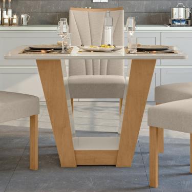 Imagem de Mesa De Jantar 120X80Cm Tampo Mdf/Vidro Apogeu Móveis Lopas Amêndoa Clean/Off White