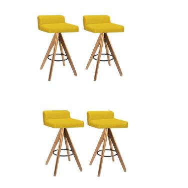 Imagem de Kit 04 Banqueta Alta Giratória Aurea Madeira Balcão Bistrô Cozinha Corino Amarelo