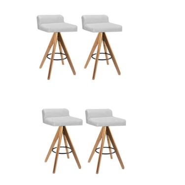 Imagem de Kit 04 Banqueta Alta Giratória Aurea Madeira Balcão Bistrô Cozinha Sintético Branco
