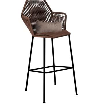 Imagem de Banqueta Alta Sttar Ferro Preto Fibra Marrom Almofada Corino Bege