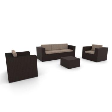 Imagem de Conjunto De Sofá Fibra Sintética Tabaco Quadrado 1 Sofá 3l + 2 Poltronas + 1 Mesa Centro Duna Fendi