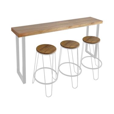 Imagem de Bancada Gourmet 180cm Com 3 Banquetas Industriais Guatemala Base Branca Branco