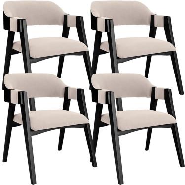 Imagem de Kit 4 Cadeiras Sala De Jantar Estar Living Estofada Suran L02 Preto Suede Bege - Lyam Decor