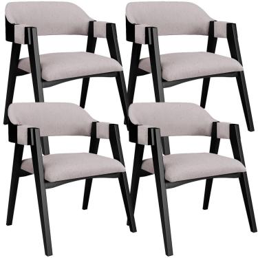 Imagem de Kit 4 Cadeiras Sala De Jantar Estar Living Estofada Suran L02 Preto Linho Bege - Lyam Decor