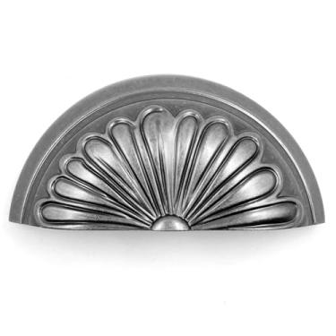Imagem de JETLAND Puxadores de copo para armário - pacote com 4, padrão de pétala cinza antigo, centros de orifício de 7,6 cm, puxadores vintage para mesa de cabeceira de cômoda de gaveta, CP0813AN076