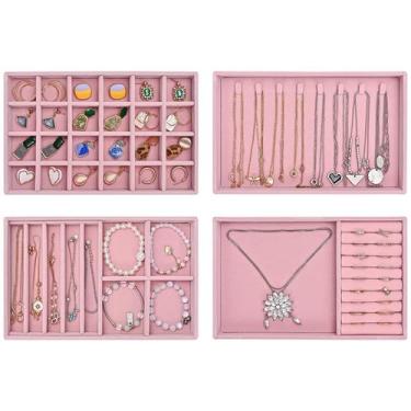 Imagem de Bandejas organizadoras de joias ProCase empilháveis para gaveta - rosa