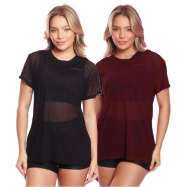 Imagem de Kit 2 Blusa Manga Curta Tule Transparente Treino Academia Fitness - Br