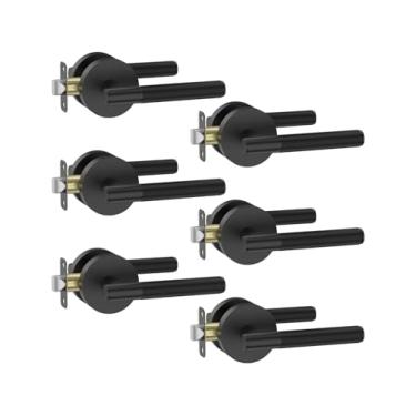 Imagem de Asidrama Pacote com 6 maçanetas de porta de passagem, maçaneta de porta com maçanetas internas para quarto ou banheiro, puxadores de porta pretos resistentes interiores com fechaduras para portas do