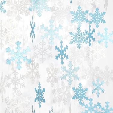 Imagem de Panduola Guirlanda De Decoração Para Festa Natal Com Flocos Neve, Azul-Petróleo E Prata - 6 Peças, Suspensa Aniversário Da Menina Do País Das Maravilhas Inverno, Banner Serpentinas, Suprimentos Ano