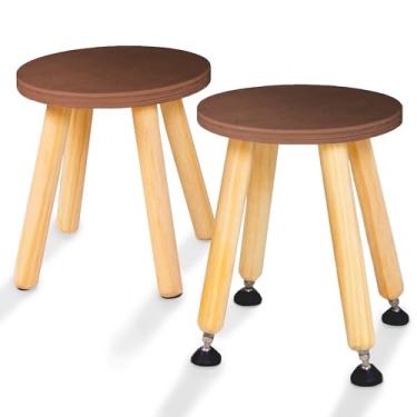 Imagem de Cateam Banco De Madeira Para Crianças E Bebês, Conjunto 2, Nogueira, Cadeira Com Pernas Extensíveis, Assento Mesa Sensorial, Móvel Redondo Infantil Pés Niveladores Almofadas Antiderrapantes