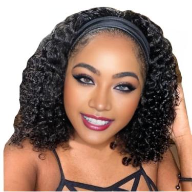 Imagem de OYSRONG Peruca Afro Ondulada De Crochê Com Faixa Na Cabeça, Comprimento Dos Ombros, Preta, Torção E Turbante