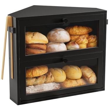 Imagem de WOWLIVE Caixa De Pão Canto Para Bancada Cozinha, Recipiente Grande Armazenamento Camada Dupla Caseiro, Suporte Preto Balcão, Organizador Embaixo Do Armário (Preto, Médio)