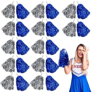 Imagem de Lovecheer 24 Peças De Pompons Azuis E Prateados Para Torcida, Metálicos, Com Alça, Jogos Esportivos, Treinamento Torcida