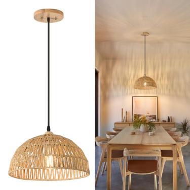 Imagem de ALAISLYC Luminária Pendente De Vime 13" Estilo Boho Fazenda, Rústica Trançada À Mão Para Sala Jantar, Cozinha, Quarto, Hall Entrada E Corredor
