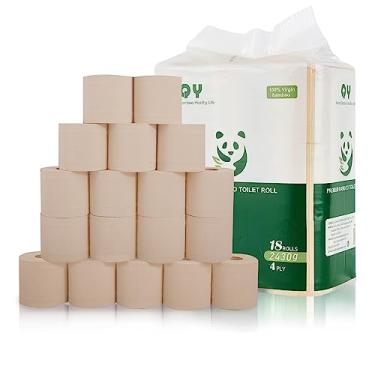 Imagem de QingYa Papel Higiênico De Bambu, 4 Camadas, 18 Rolos, 200 Folhas Por Rolo, Total 3.600 Folhas, Não Branqueado, Sustentável E Sem Árvores, Macio, Resistente Ecológico