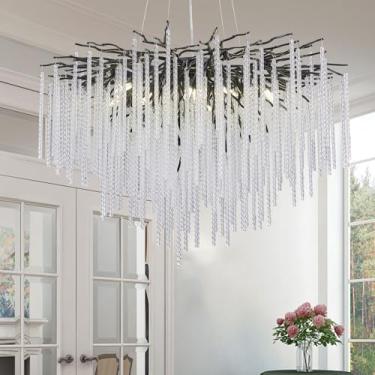Imagem de SJIGUANGZ Lustre De Cristal Moderno, Luminária Preta, Com Galhos Árvores Para Sala Jantar, Cozinha, Ilha, Estar, Hall, 8 Luzes (24 Pol.)